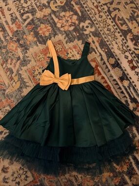 Gorgeous Girls Green Ball gown Tutu Princess Party Dress with Gold Bow